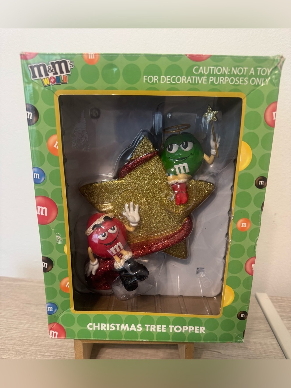 RARE Vintage M&M'S Christmas Star Tree Topper Red Green M&M Decoration Glitter
